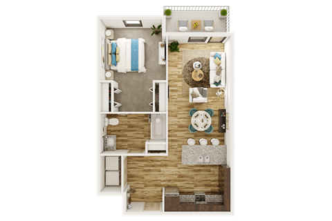 Floor plan for 1 bed, 1 bath, 767 sqft